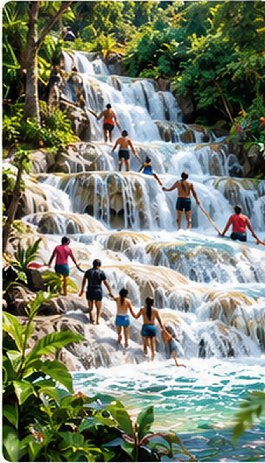 Original illustrated view of Dunn's River Falls, Saint Ann